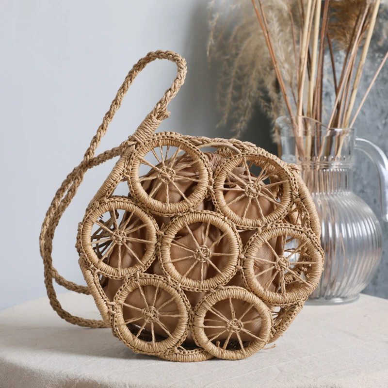 Summer-Hollow-Round-Straw-Bag-For-Women-Casual-Woven-Handmade-Crossbody ...