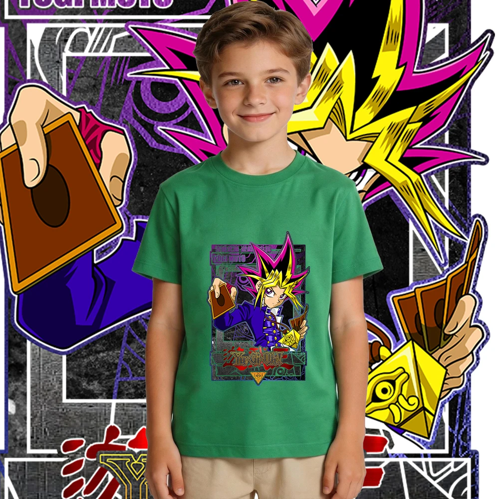 유 기 오 유 유기 무토 애니메이션 프린트 코튼 티셔츠 소년 소녀 캐주얼 반팔 키즈 탑 소프트 통기성