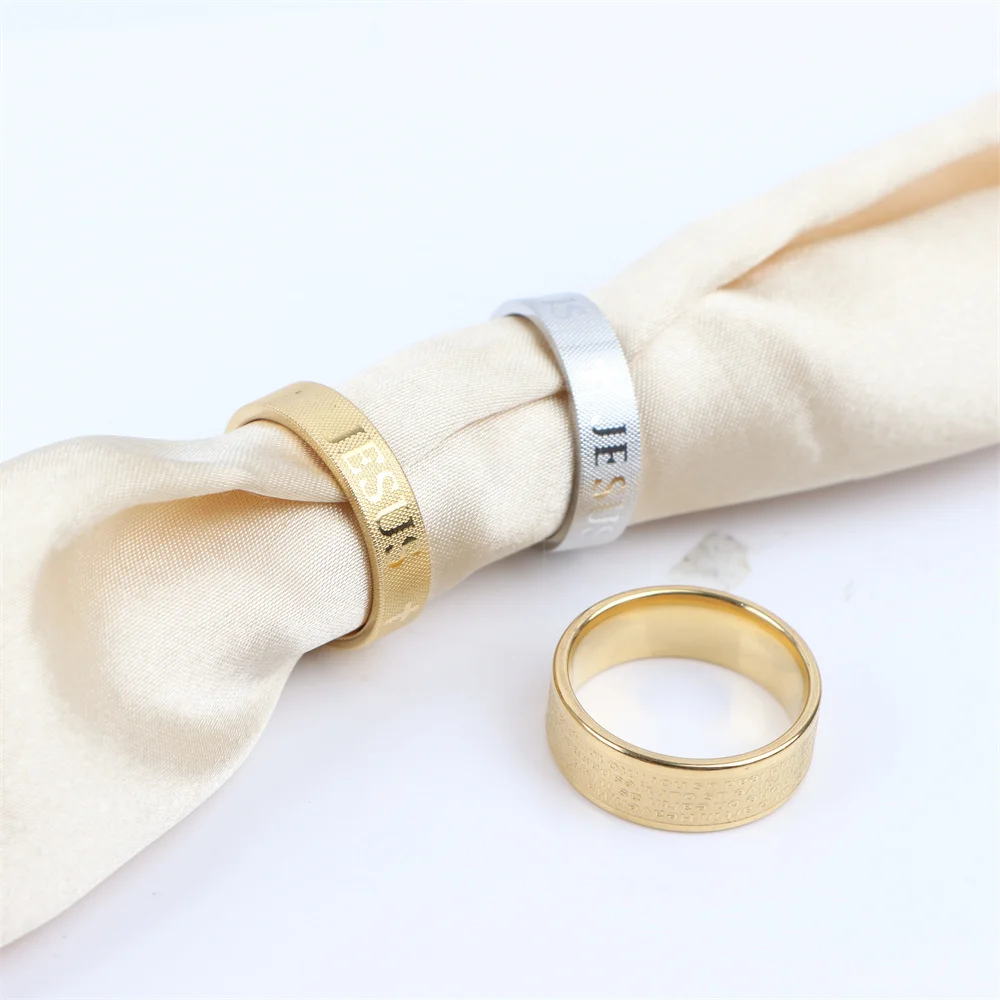 Anello Religioso Personalizzato Intagliato In Acciaio Inossidabile - Foto 3