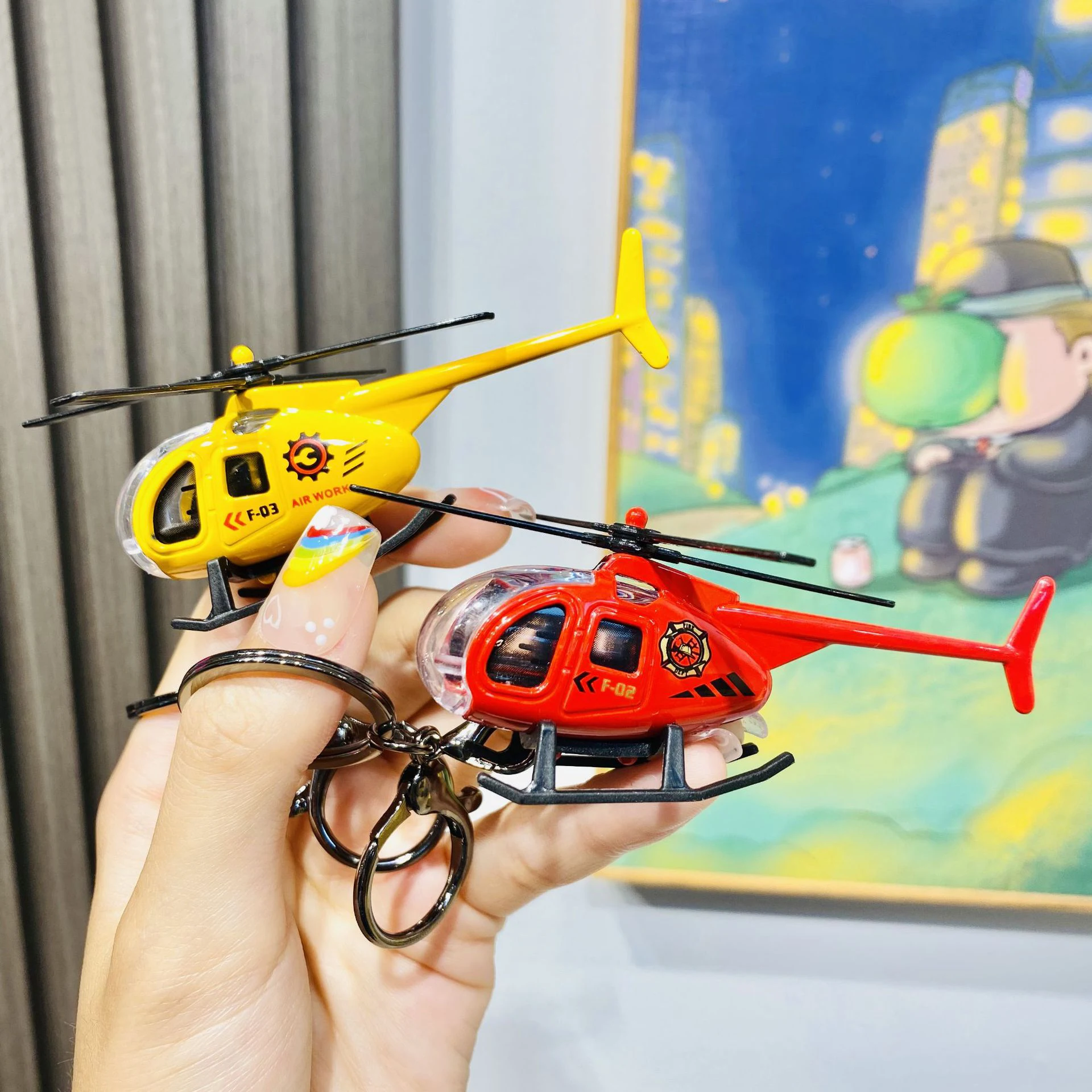 

Creative Alloy Helicopter Charm Children's Mini Fighter Aircraft Model Keychain Charm Schoolbag Charm Ornament Gift For Children