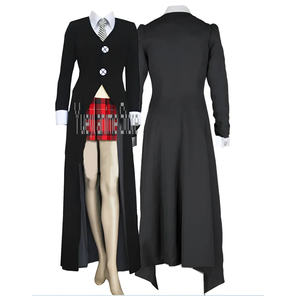 

Anime Maka Albarn Cosplay Long Black Coat Plaid skirt Women's Suit Halloween Costumes