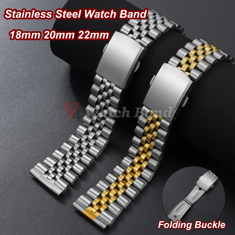 Stainless Steel Silver & Gold Watch Band – Universal Smartwatch Replacement Bracelet