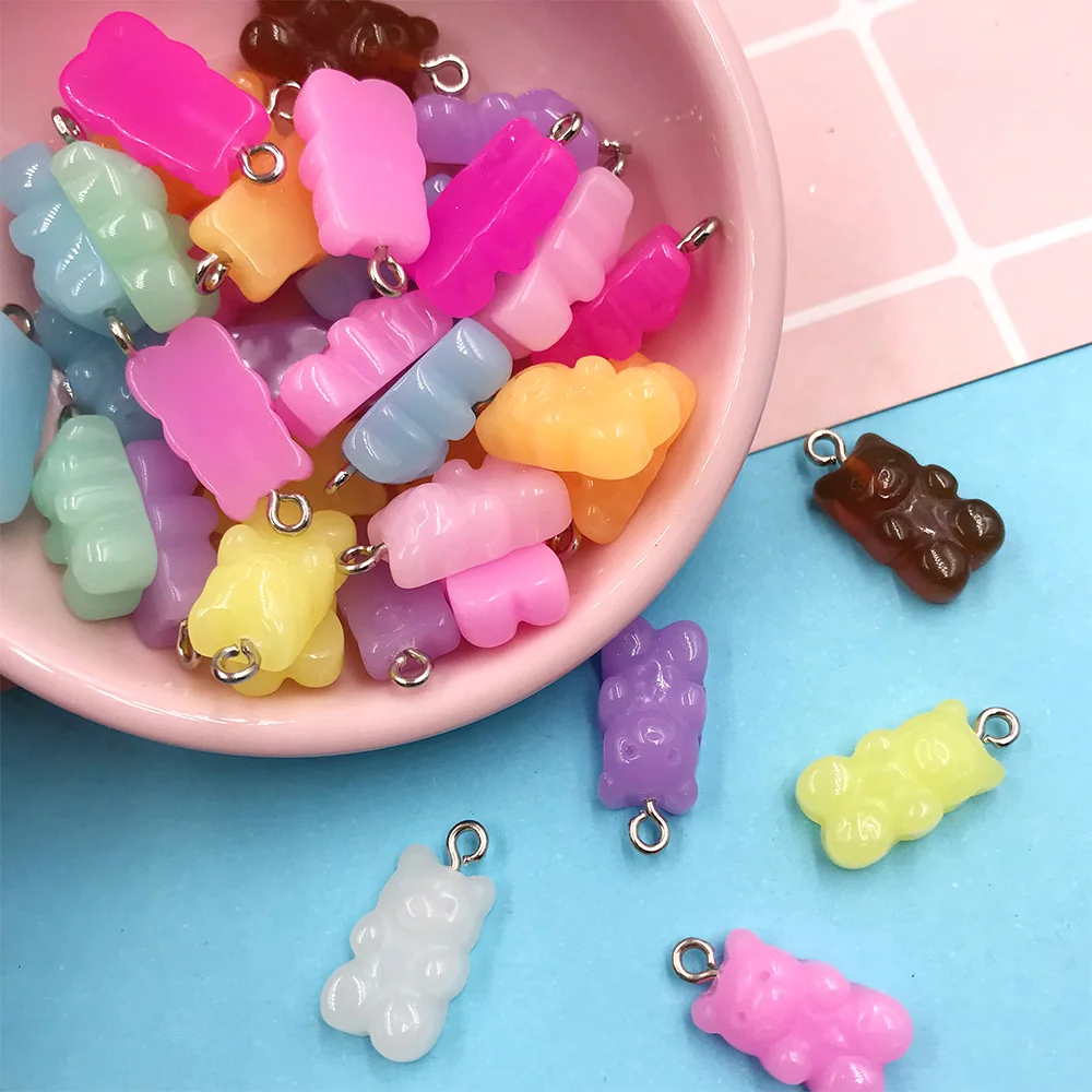 20Pcs Mix Jelly Color Bear Charms Flat back Resin Cabochon Kawaii Decoration Craft DIY Jewelry Making Hair Accessories Scrapbook 