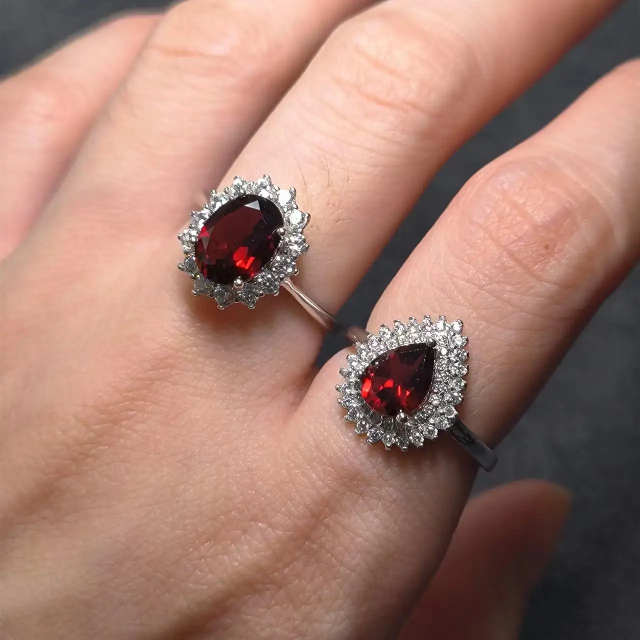 

1pcs/lot Natural Garnet Ring red gem S925 sterling silver with diamonds Ladies Jewelry size adjustable Fashion Wedding Gifts