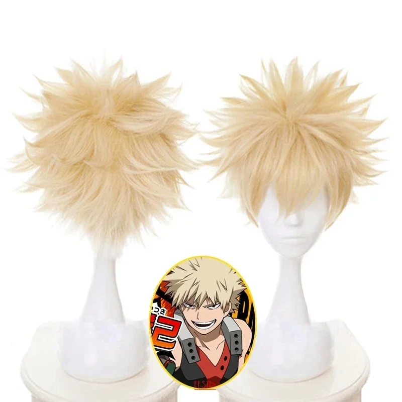 

Anime My Hero Academia Baku No Hero Bakugou Katsuki Bakugo Short Linen Blonde Heat Resistant Cosplay Costume Wig