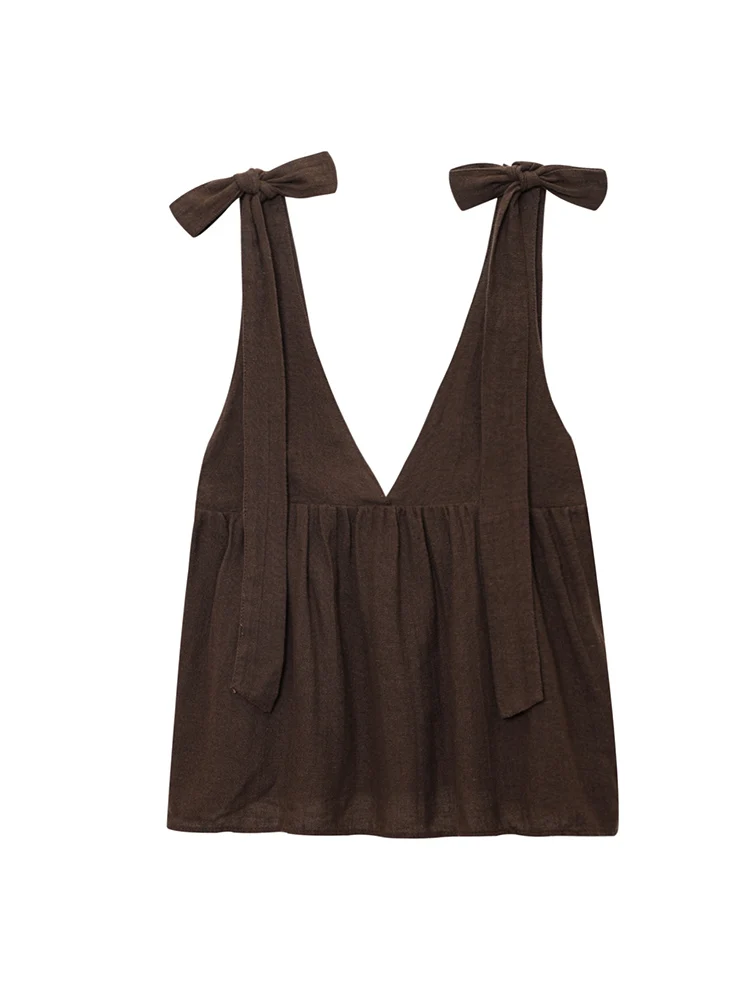 TFMLN Summer New Women's Elegant Shorts Sets Chic V Neck Bow Shoulder Strap Tops Casual Mini Shorts Female Solid Slim Sets