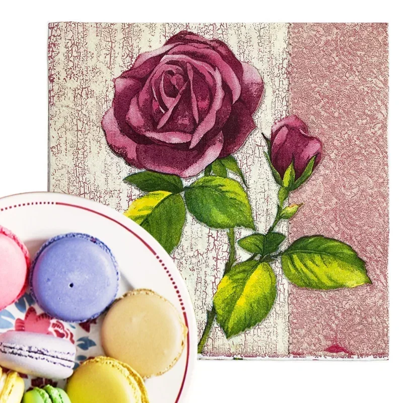 Summer Floral Tissue Paper Food Grade Rose Printed Napkins Fragrance Free 2-ply 20pcs