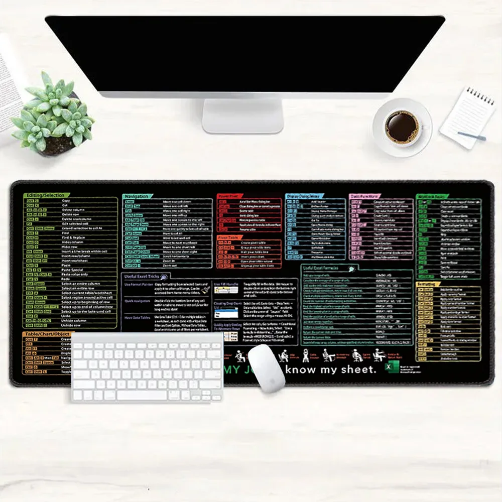 English Mouse Pad Large Excel Text Editor Cheat Sheet Shortcut Mousepad for Programing Engineer Non-Slip Stitched Edge Desk Mat 4