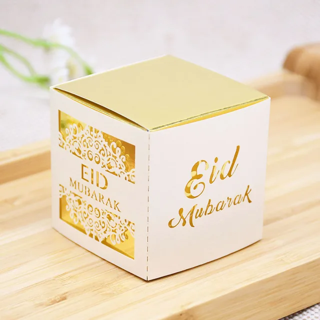 5/10pcs Eid Mubarak Chocolate Candy Box Ramadan Kareem Favor Gift Box Islamic Muslim Festival Happy Al-Fitr Eid Party Supplies beige