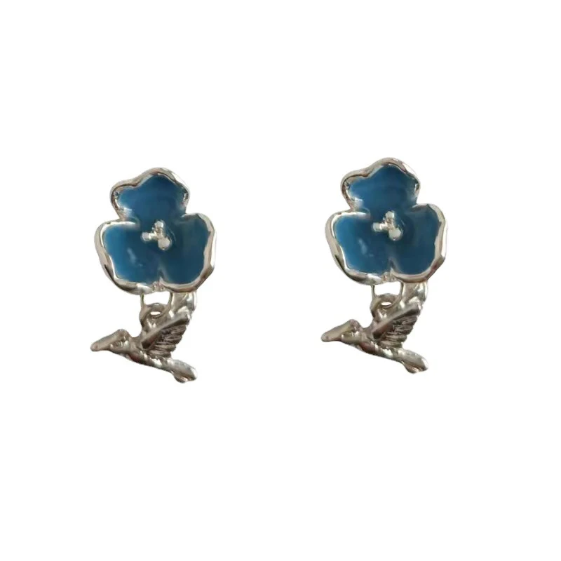 Fashion Silver Plated Blue Small Flower Shape Female Earrings Anniversary Gift Beach Party Jewelry Life Quality Working Noble