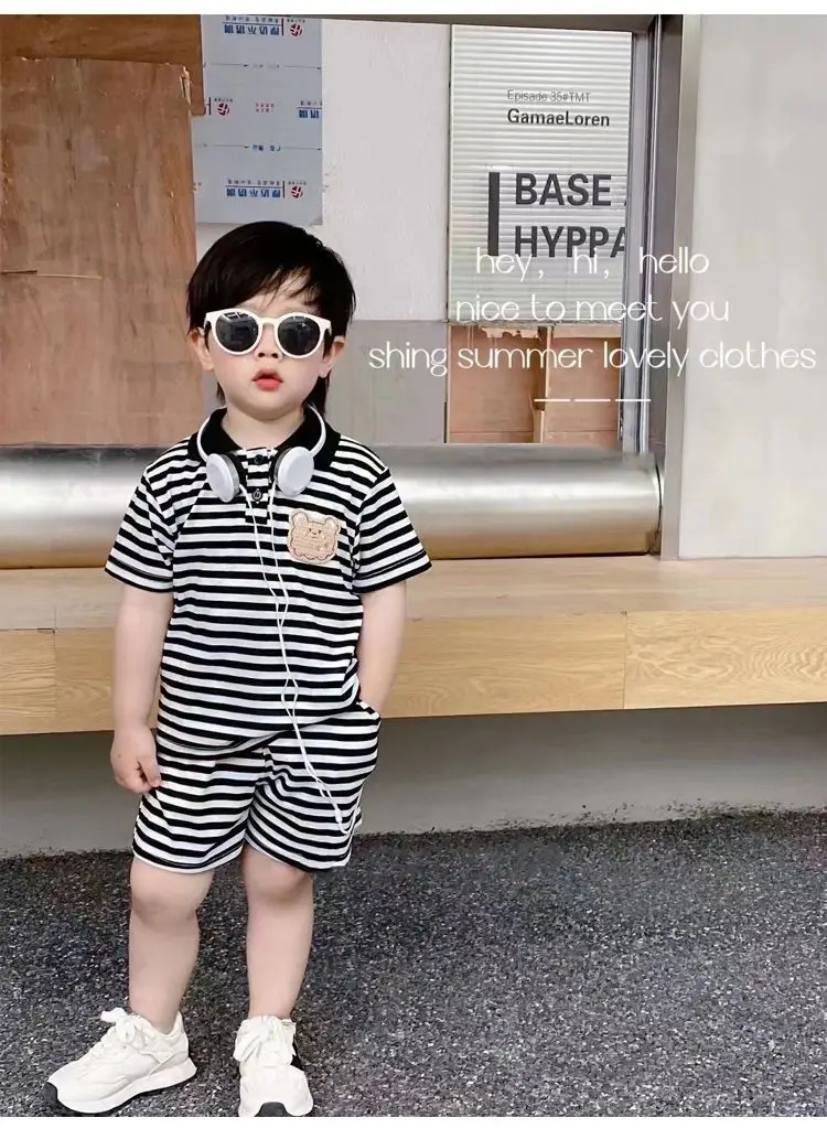 Ropa de manga corta para bebes traje adecuado para ninos de 0 a 5 anos ropa para ninas pequenas trajes con patron de rayas de moda ropa para ninos