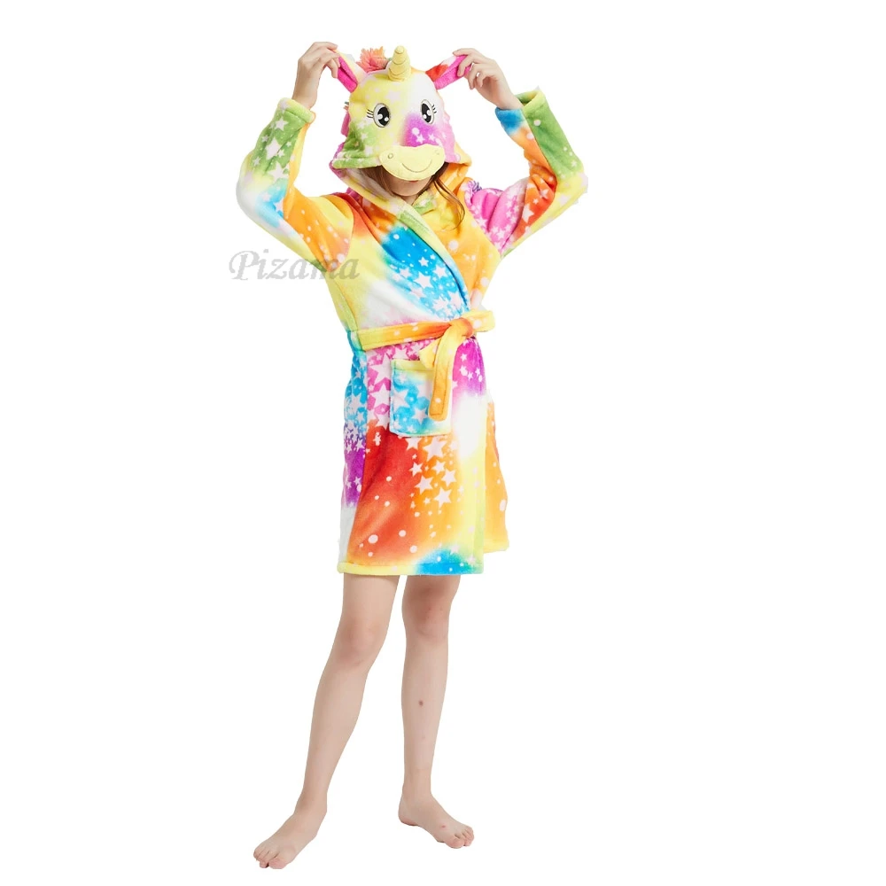 Bath Robes Kids Pijama Nina Invierno Pijama Infantil Meninas Winter Warm Flannel Unicorn Kigurumi Pajamas Children's Bathrobes