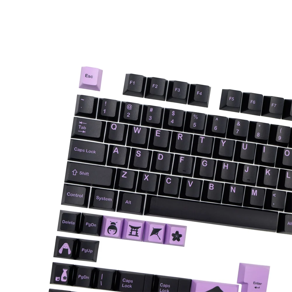 Gmk Lilac on Black Keycap Perfil Cereja Dye Sublimação 142 Chaves Iso Digite 2u 2.25u 2.75u 3u 6.25u 7u Barra de Espaço 1.75u 2u Shift - Imagem 6