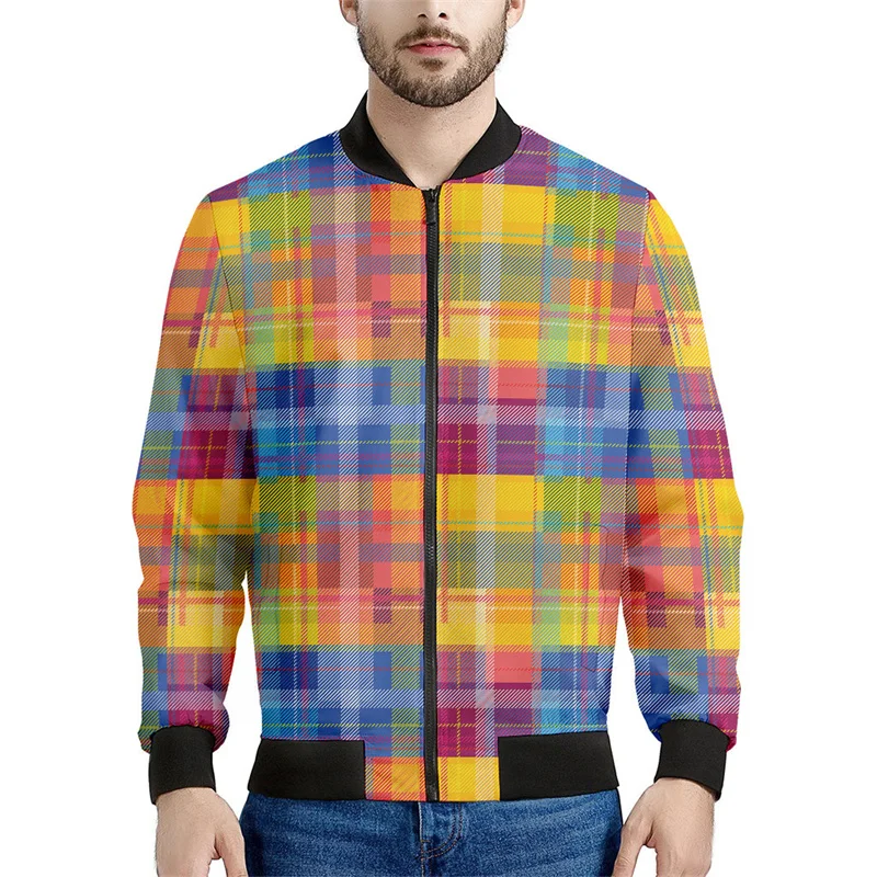 thumbnail image 1 of Chaqueta con cremallera y diseño geométrico de arcoíris a la moda para hombre, sudadera con rayas de colores con estampado 3D, chaquetas bomber urbanas geniales para niños, abrigos, 1 of 5