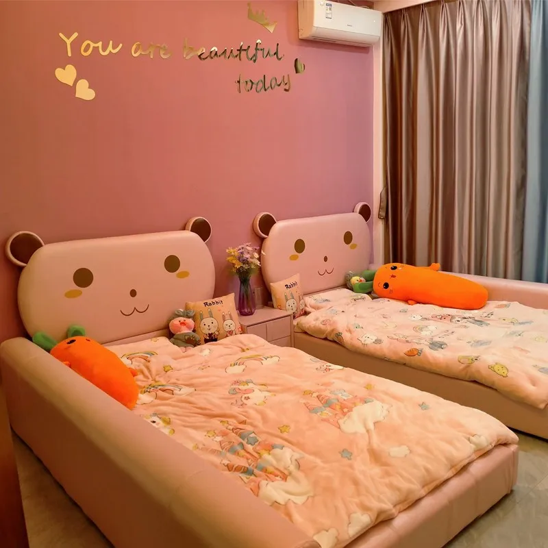 

Children's Furniture Girl Princess Sisters second parent-child bed combination bed splicing master bedroom leather bed guardrail