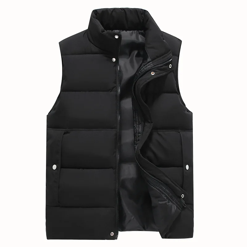 

#3652 Black Red Beige Vest Waistcoat Men Stand Collar Sleeveless Jacket Man Winter Vest Coat Warm Outerwear Down Vest Zipper
