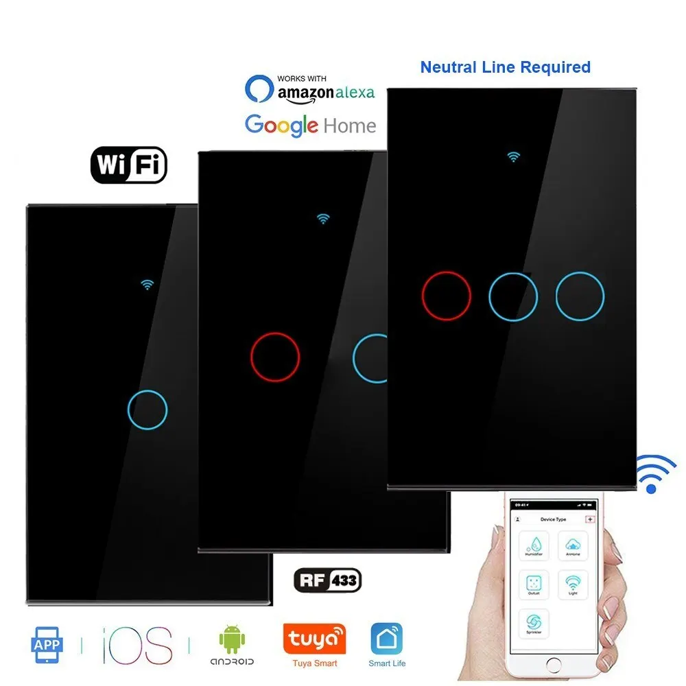 Smart Wall Switch Tuya WiFi Touch Switch Universal EU Smart Home Life Alexa Google Home 433RF Remote 1/2/3Gang