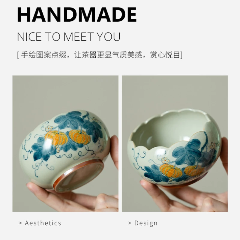 330ml Hand-painted Pumpkin Jianshui Aesthetic Washing Cup Bowl Tea Residue Bucket Fruit Bowl Basin Household Chaxi Ornaments