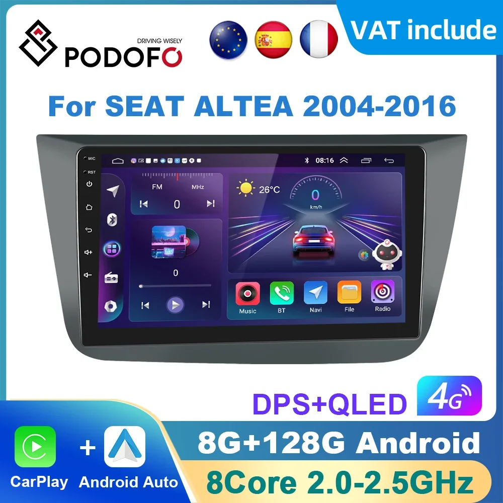 Podofo Android Autoradio GPS für Seat Altea 2004-2015, 9