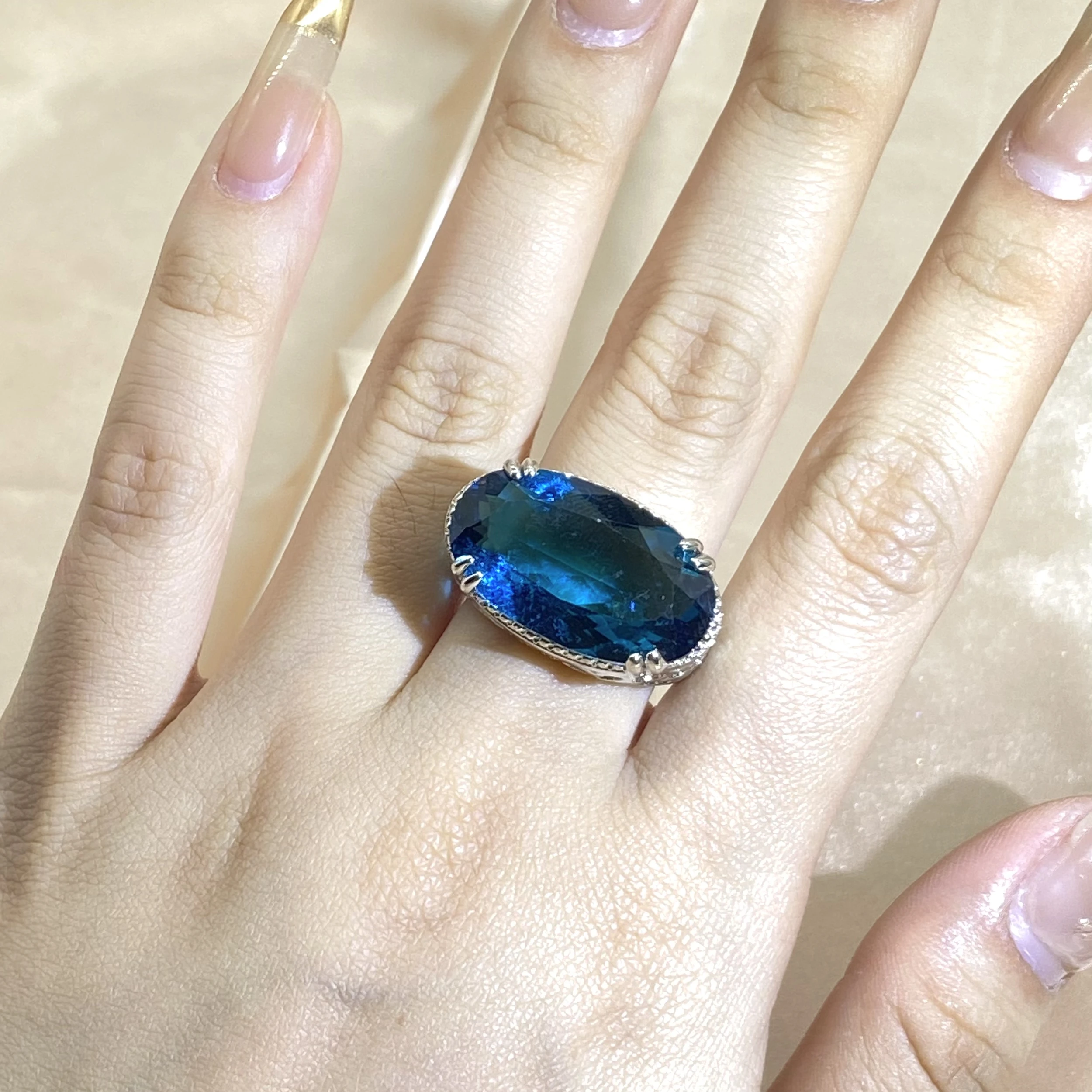 Silver Rings Exaggerated Large Zircon Ring Women 925 Stamp Party Birthday Gift Oversized Blue Main Stone Ring silver rings