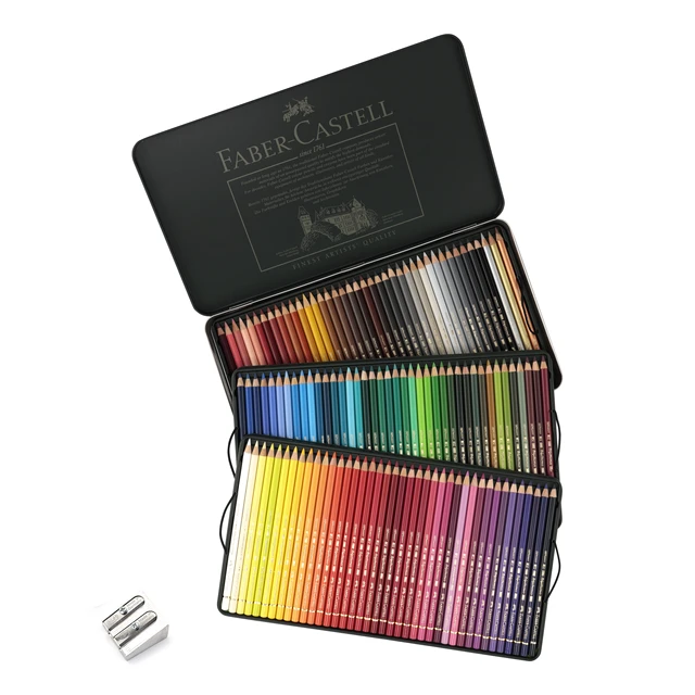 Faber-Castell Polychromos Artist Colored Pencil Set,Premium Quality  Polychromos Colored Pencil 120 Tin Gift Set Pencil Sharpener