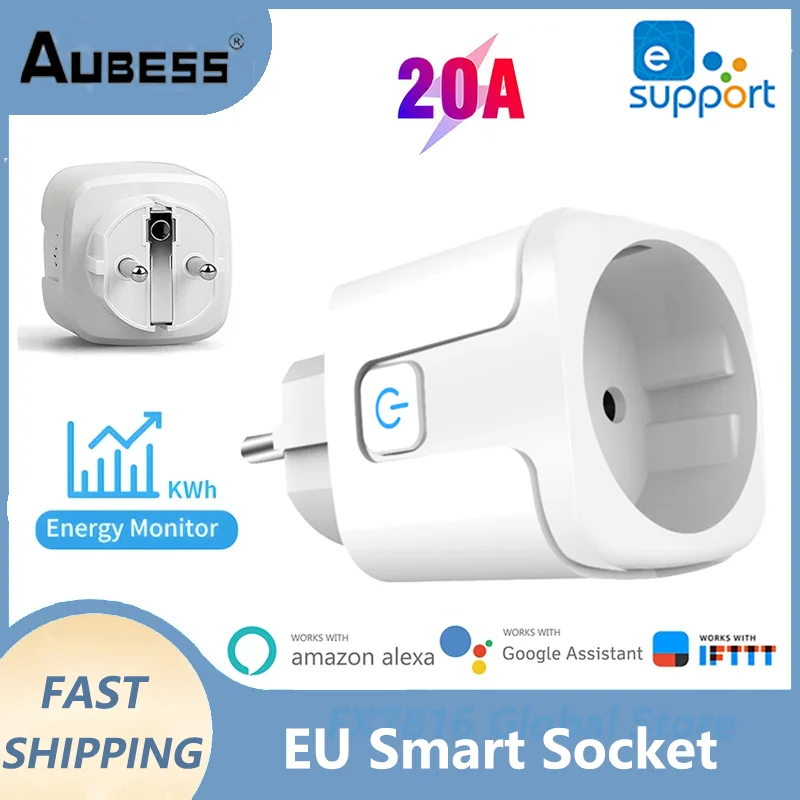 eWelink WiFi Smart Plug 20A EU Smart Socket with Power Monitoring Timing Function Voice Control Support Alexa Google Home Yandex