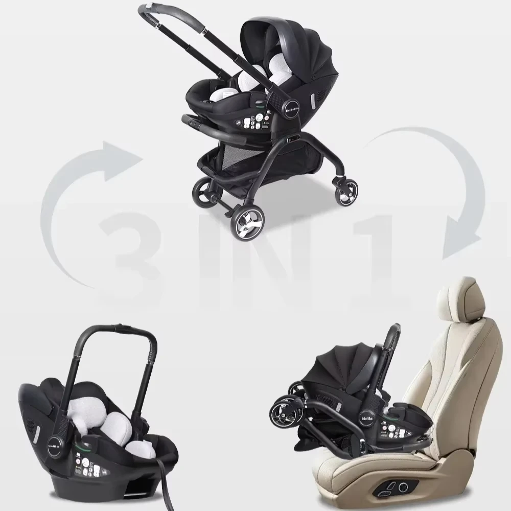 Poussette Portable 3 en 1 pour Bébé, mir de Couchage pour Nouveau-Né, Siège Auto Multifonction pour Enfant, Luxe, Pliable