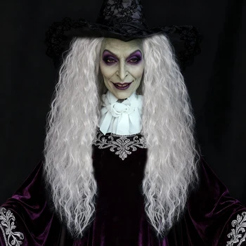 Parrucca Sintetica Grigio Argento Ricciolina per Donne, Parrucca da Strega per Cosplay Anime, Stile Nonna, Accessorio per Halloween