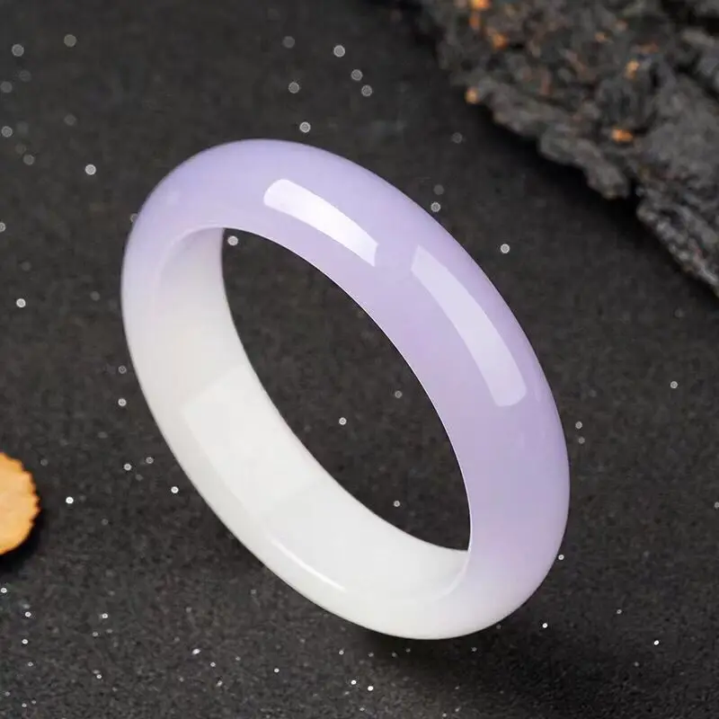 

Natural Semi White and Semi Purple Hand Carved Flat Jade Bracelet Fashion Boutique Jewelry Bracelet Gift for Men and Women