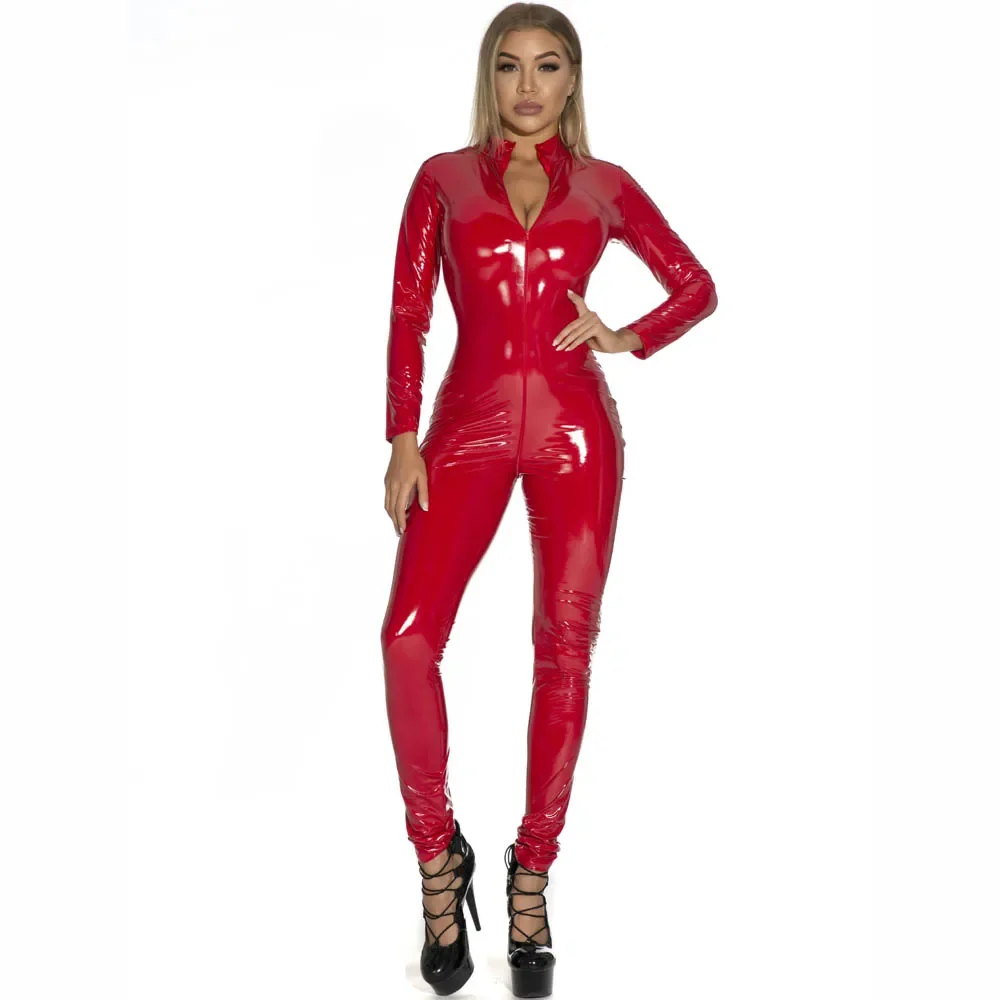 2024 Neuer Sext Hot Wet Look PVC Catsuit Glänzendes PU-Leder Langarm Zwei-Wege-Reißverschluss Offener Schritt Body Strumpfhosen Cosplay Verbunden – Detail 9