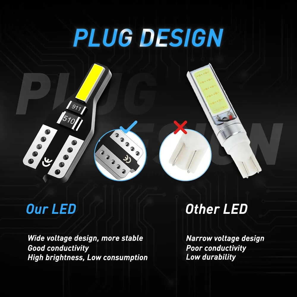 AUXITO-T10 LED W5W LED , ڵ ׸   Ʈũ   12V 7020 K ȭƮ, 168 SMD 194 2825 6000 , 10 