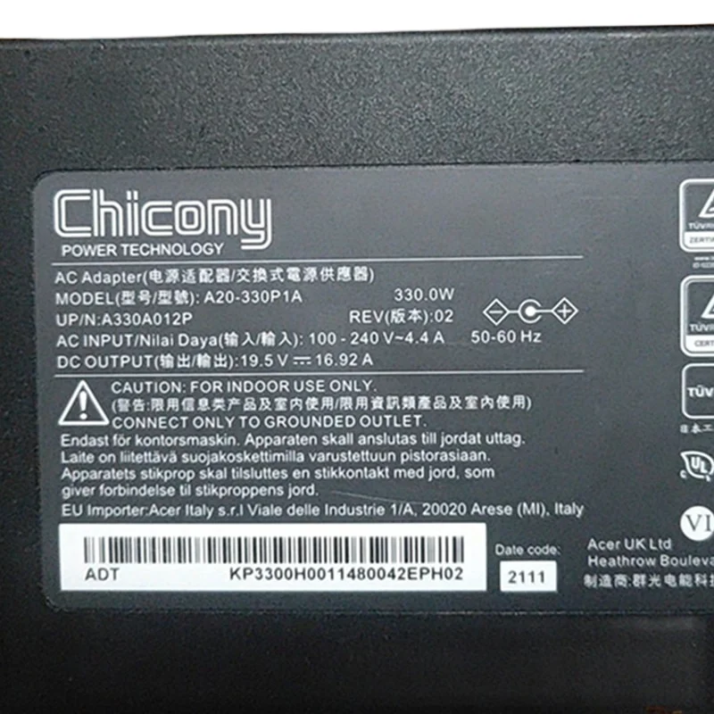 330W A20-330P1A A330A014Q 19.5V 16.92A Acer Predator Helios 300 PH317-55-79AM PH315-54 게이밍 노트북 충전기용 새 AC 어댑터
