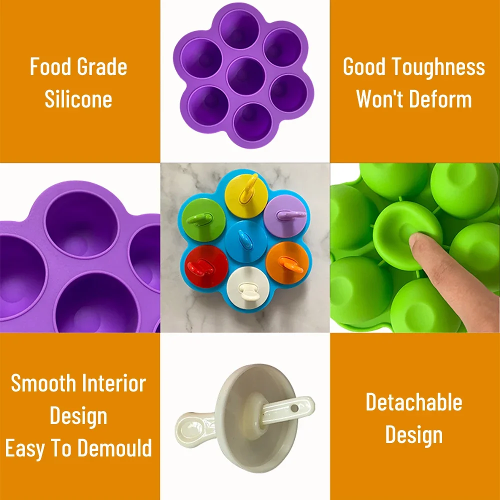 7 Holes Ice Cream Mold Children's Popsicle Mold Food Supplement Box Silicone Ice Tray Lolly Fruit Shake Accessories