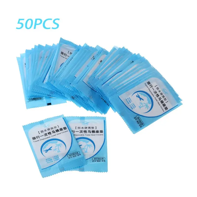50 Pieces Portable Toilet Seat Covers Disposable Plastic Potty Seat Covers Travel WC Pad Toilet Mat Individually Wrapped R7UB 2