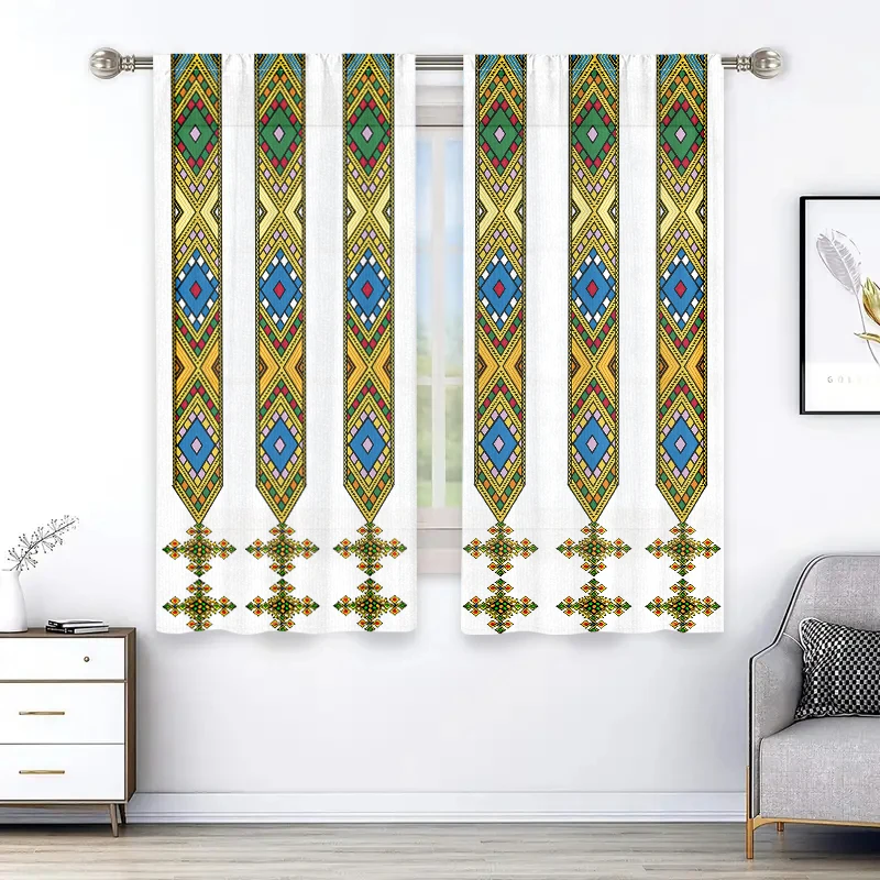 2024 Luxury Eritrean/ Ethiopian Modern  Window Curtains Saba and Telet Design Punch/Hook Curtains for Living Room Drapes 2 Piece 4