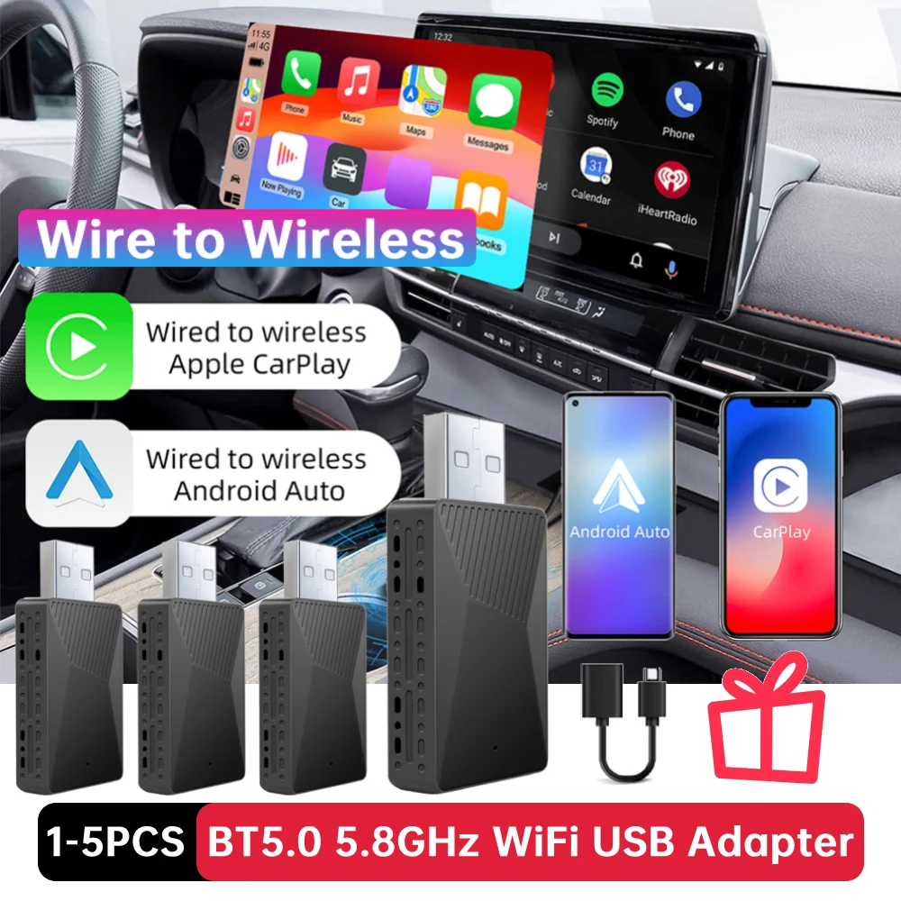 Adaptador Inalámbrico Para CarPlay Y Android Auto - Convierte Conexión Por Cable A Inalámbrica, Plug And Play, Con USB-C