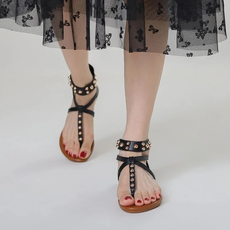 Women Sandals Vintage Fashion Flat Bottomed High Top Casual Toe Sandwich Beach Bohemian Anti-skid Flip-flops Summer Women Shoes