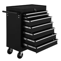 Steel 7-Drawer Rolling Tool Chest Box Wheels Garage Workshop Organizer Storage Black 24.5" Compact Durable Portable Heavy Duty 1
