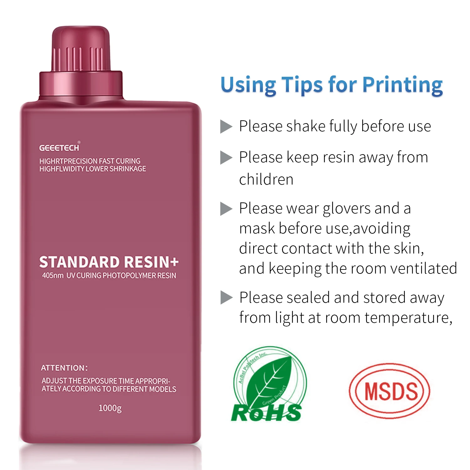Geeetech LCD/DLP 3D Printer Resin 1Kg 405nm 4K/8K UV Cured High Precision Printing Liquid Photopolymer Resin For LCD Printer 3d printing resin