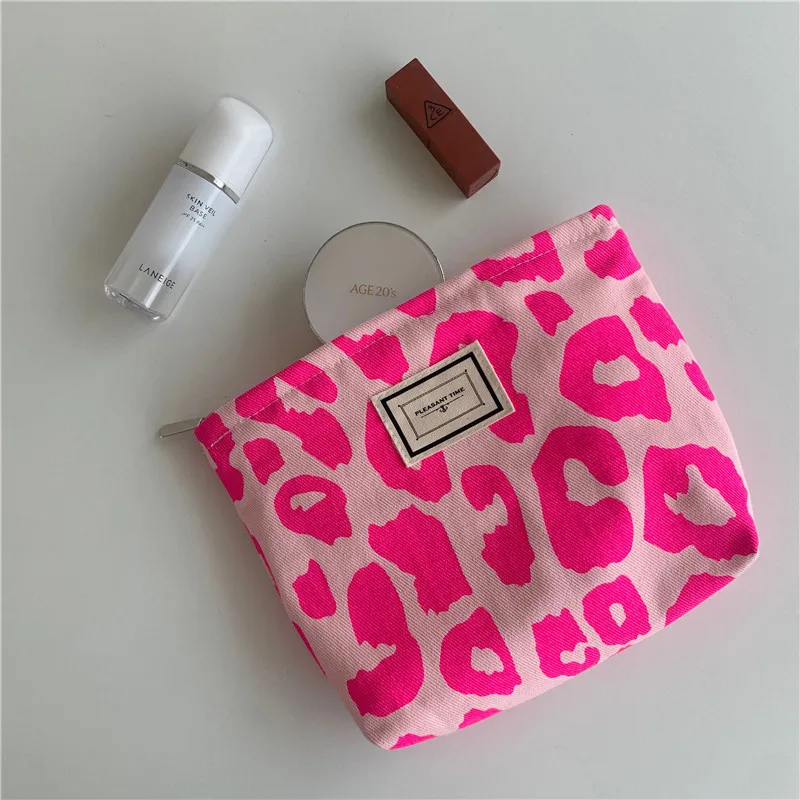 Cosmetic Bag Pink Leopard Print Women Retro Flower Ladies Small Clutch Purse Travel Handbag Schoolgirl Pencil Storage Pouch makeup organizer cosmetic bag cosmetic storage bag makeup bag cosmetic case
