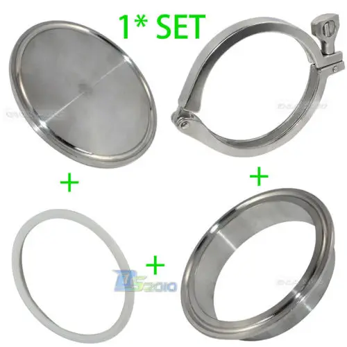 

1set 304 316 Stainless Steel SS304 Sanitary 3.5" 3.5 Inch End Cap + 3.5" Weld on Ferrule + 3.5" PTFE Gasket + 3.5" Tri Clamp