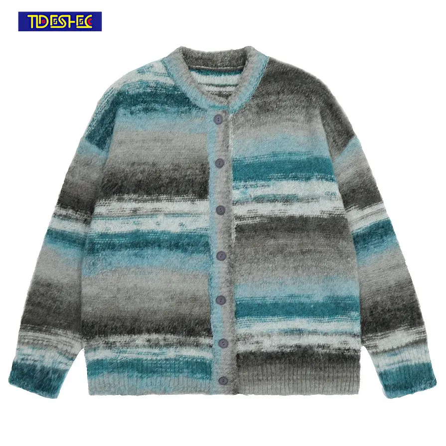 

Vintage Cardigan Oversized Color Contrast Sweater New Harajuku Knitted Sweater Pullover Hip Hop Streetwear Loose Knitwear Tops