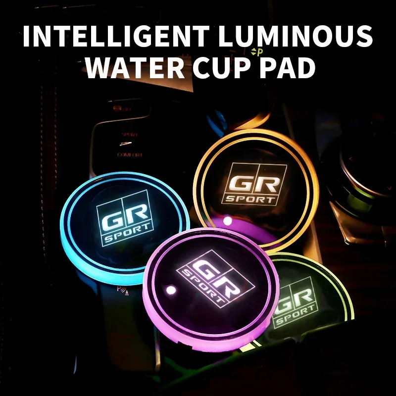 Luminous Led Light Cup Coaster Mat For Toyota GR Sport Gazoo Racing Supra Yaris 86 Corolla RAV4 Avensis Prado Prius Accessories