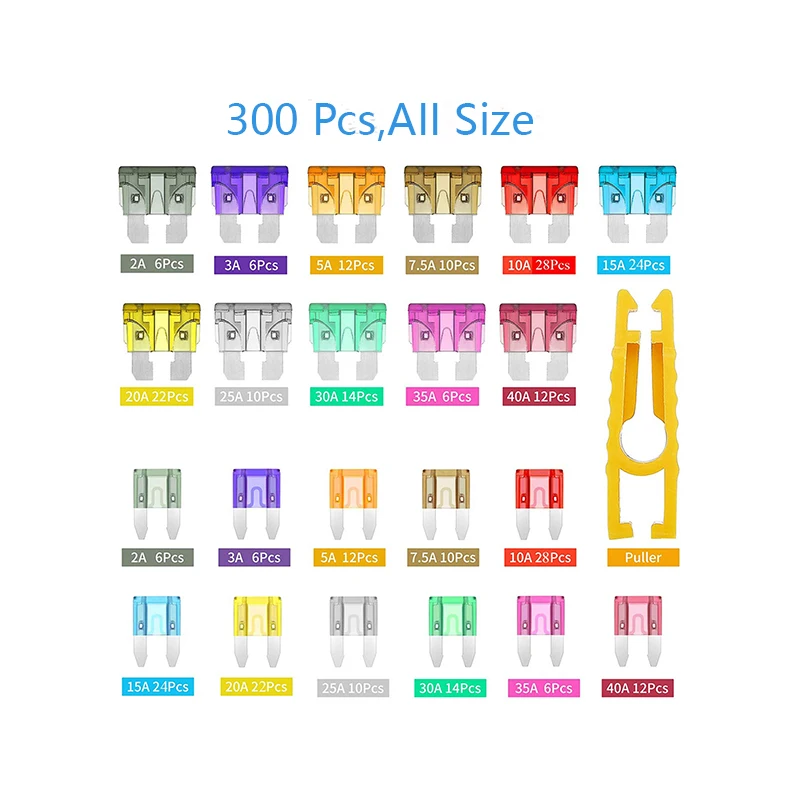 300pcs boxed car fuse blade fuse small and medium size aluminum blade insert set