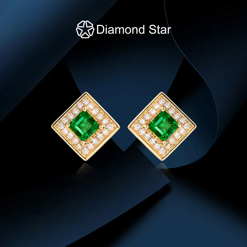 

Lab Grown Emerald earing for women S925 9K 18K Green Gemstone Emerald Stud Earings Custom Jewelry Moissanite Diamond Earings