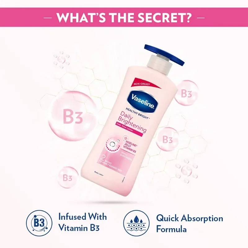 Vaseline Healthy Bright Daily Brightening Daily Moisturizer for Glowing Skin Vitamin B3 Body Lotion in 2 Weeks Lightweight 725ml 3