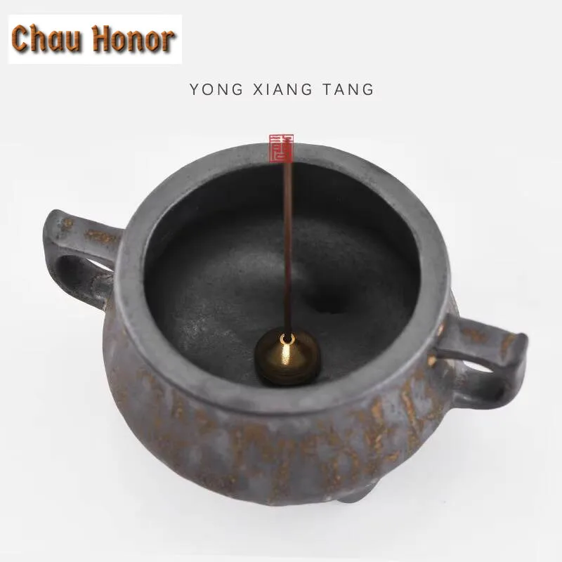 Antique Coarse Pottery Thread Incense Burner Three Legged Tripod Aromatherapy Furnace Meaning Space Tabletop Insert Decoration