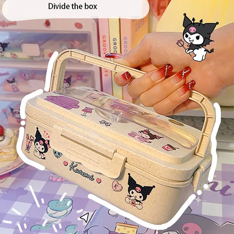 

Sanrio Hello Kitty My Melody Kuromi Cute Cartoon Student Child Lunch Box Wheat Straw Office Worker Bento Box High Capacity Gift