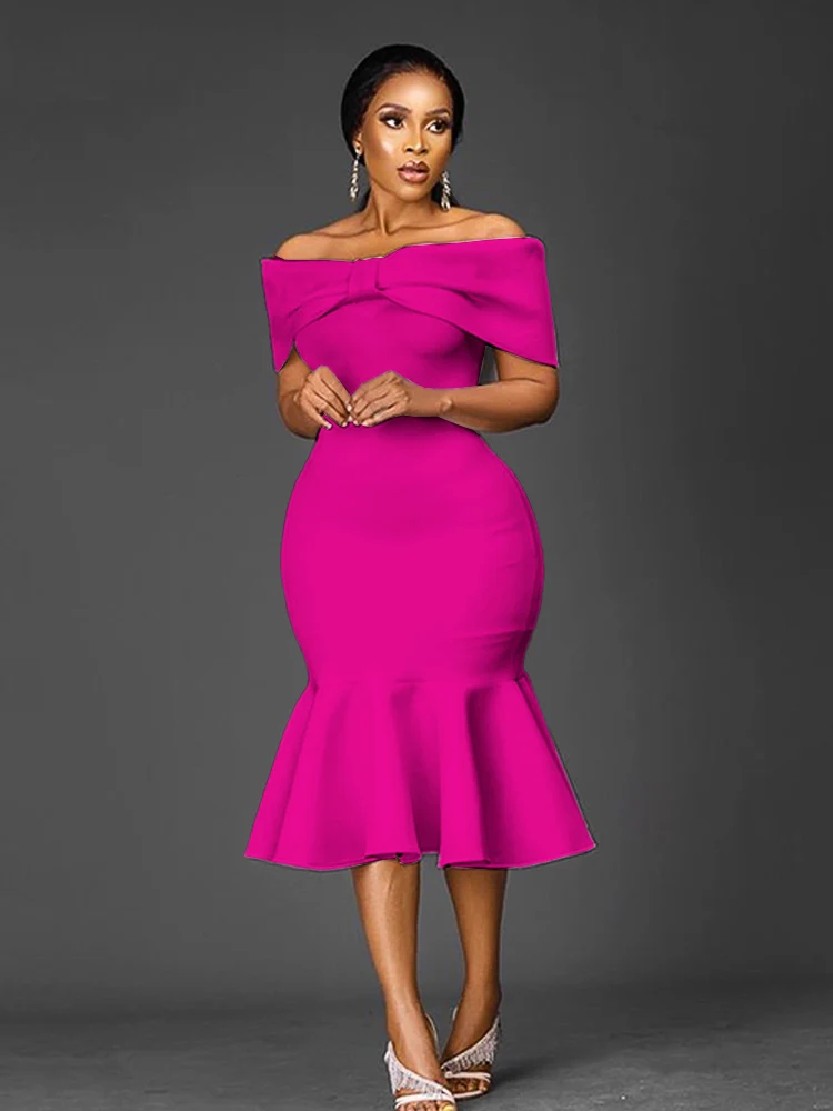 Off Shoulder Midi Dresses Sexy Bodycon Package Hip Ruflfes Summer ...