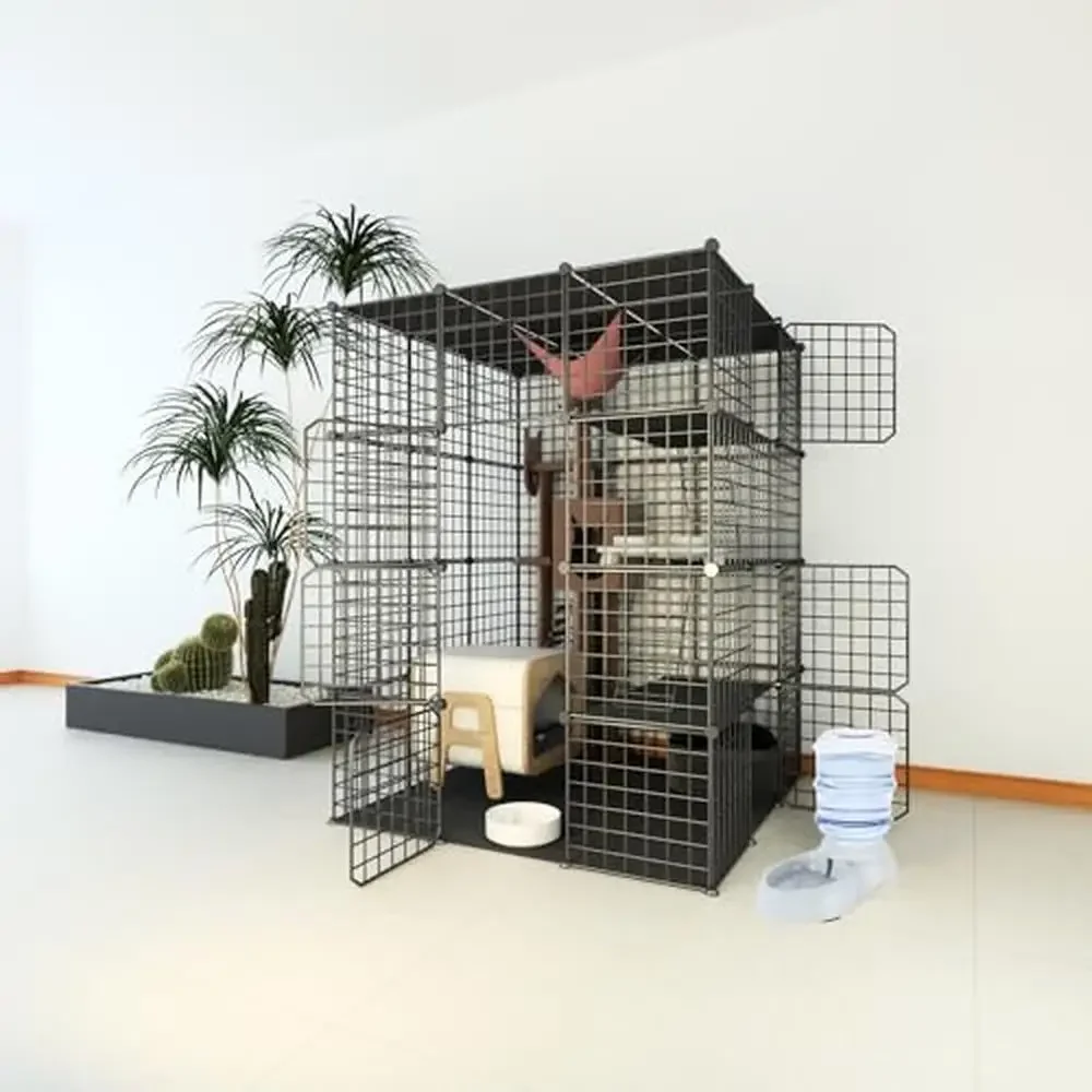 4-Tier Large Cat Cage Enclosure DIY Cat Playpen Catio Metal Wire Kennels 1-4 Cats Kitten Detachable Patio Safe Comfortable